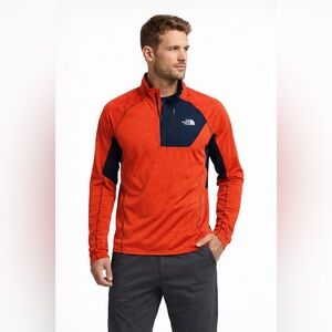 The North Face FlashDry Men’s Medium 1/4 Zip Pullover Orange Navy Athletic Top